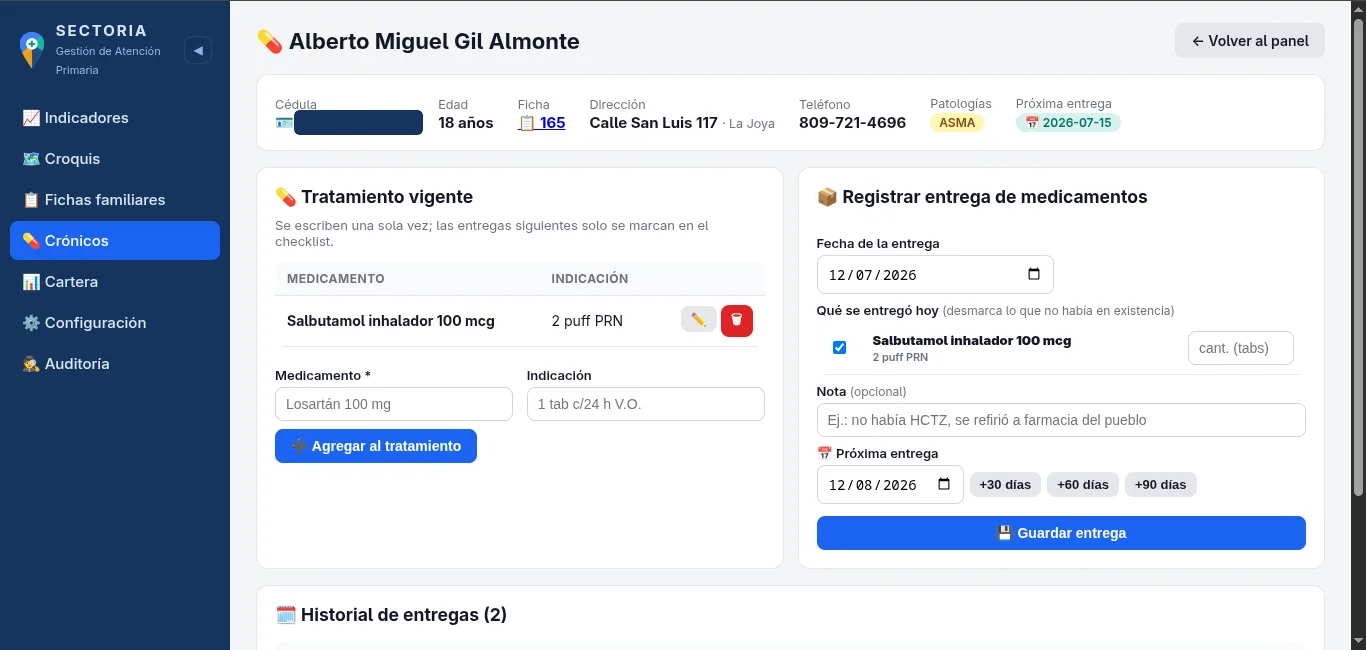 Registro de entrega de medicamentos con tratamiento vigente y próxima entrega